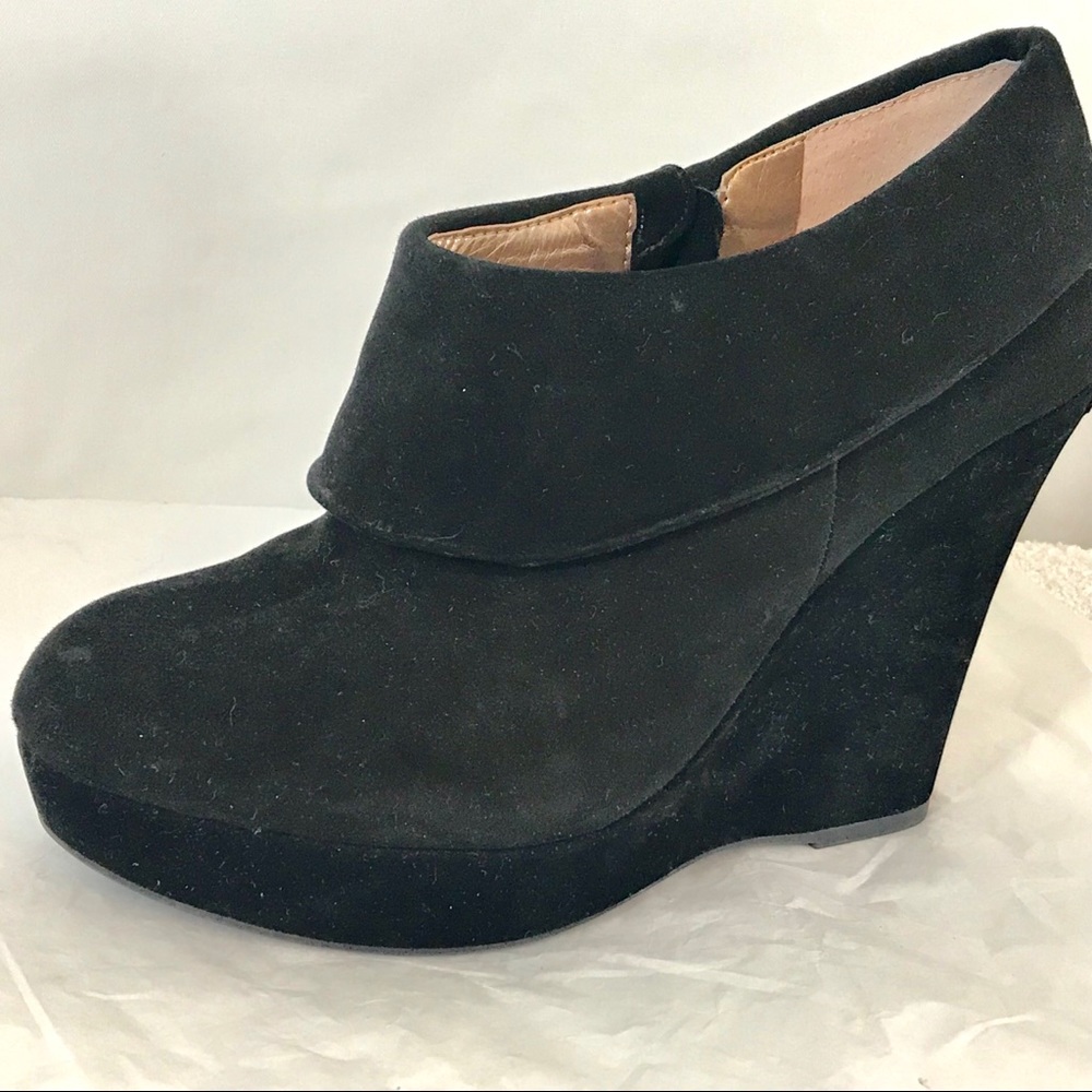 BCBG black suede wedge booties Madena